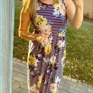 Navy striped floral maxi